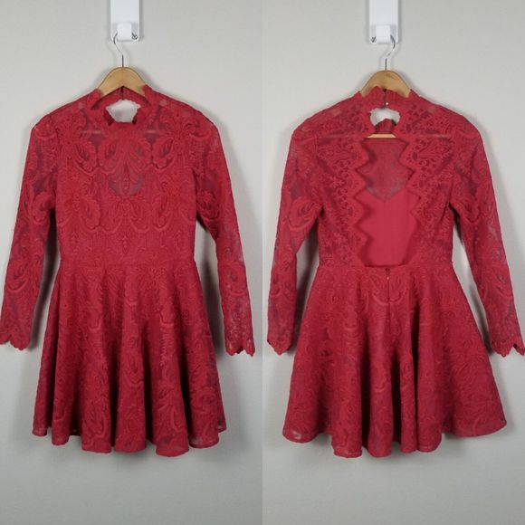Saylor NYC Rita Rasberry Lace Brocade Fit & Flare Exposed Back Mini Dress Size S - Picture 8 of 15